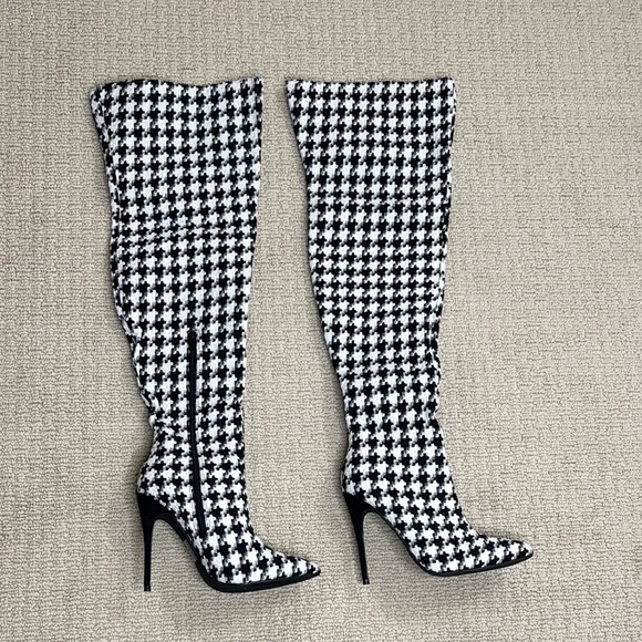 Fashion Nova Over The Knee Houndstooth Heeled Boots - Picture 1 of 5